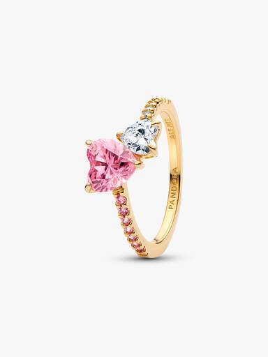 Double Heart Pink & Clear Sparkling Ring - Image 2