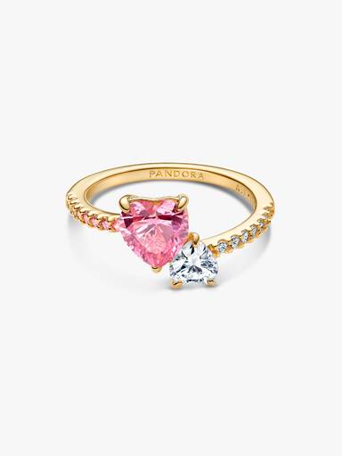 Double Heart Pink & Clear Sparkling Ring - Image 4