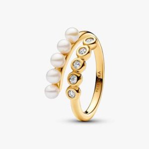 Treated Freshwater Cultured Pearls & Stones Open Ring