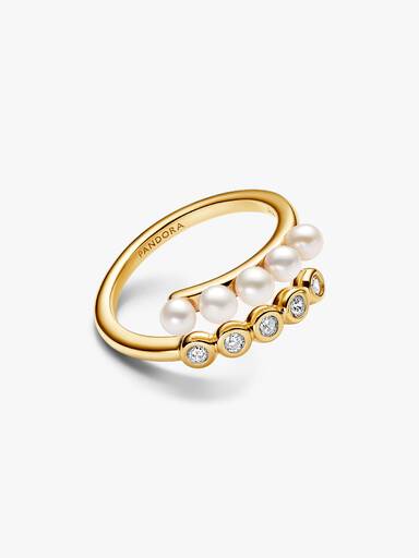 Treated Freshwater Cultured Pearls & Stones Open Ring - Image 2