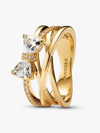 Sparkling Bow & Crossover Band Ring - Image 2
