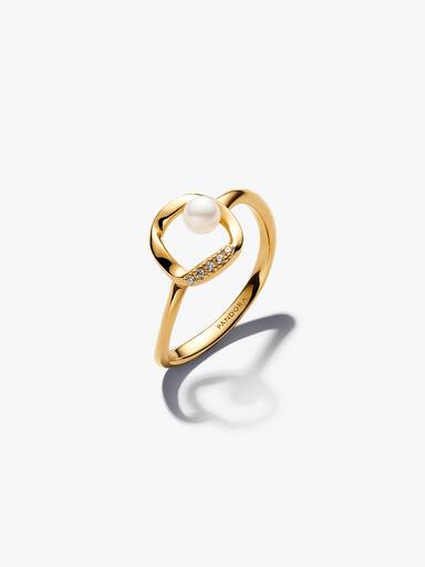 Organically Shaped Pavé Circle & Treated Freshwater Cultured Pearl Ring - Image 2