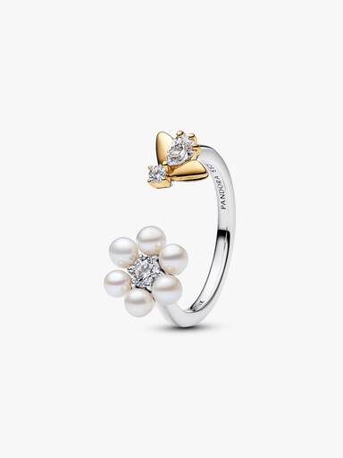 Bridgerton Bee & Treated Freshwater Cultured Pearl Flower Open Ring - Image 2