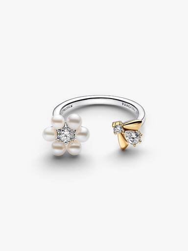 Bridgerton Bee & Treated Freshwater Cultured Pearl Flower Open Ring - Image 4