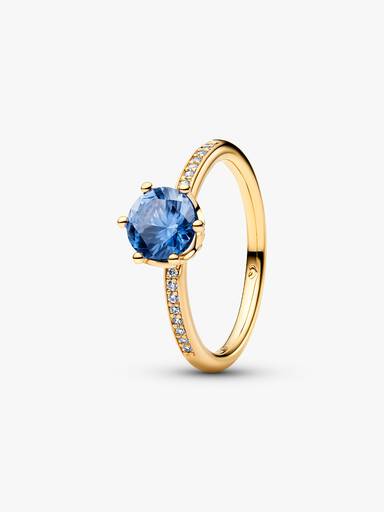 Blue Sparkling Crown Solitaire Ring - Image 2