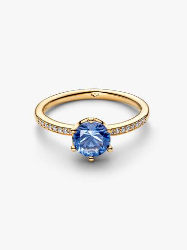 Blue Sparkling Crown Solitaire Ring - Image 4