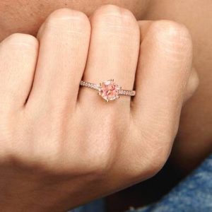 Pink Sparkling Crown Solitaire Ring