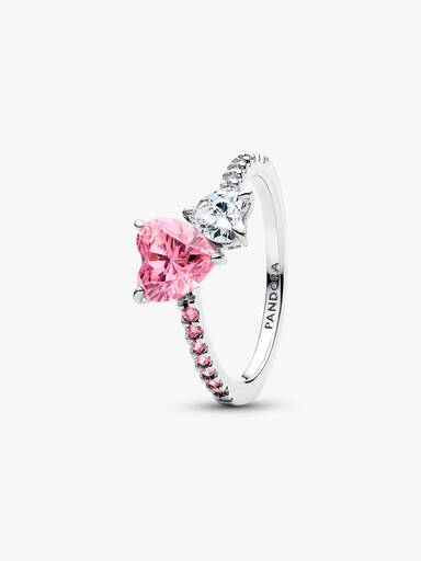 Double Heart Pink & Clear Sparkling Ring - Image 2