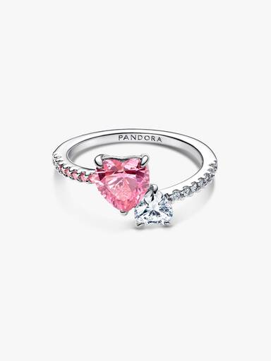 Double Heart Pink & Clear Sparkling Ring - Image 4