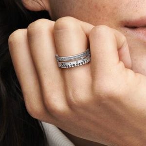 FINAL SALE - Pandora Signature Logo Pavé & Beads Ring