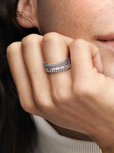 FINAL SALE - Pandora Signature Logo Pavé & Beads Ring