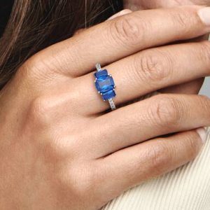 FINAL SALE - Blue Rectangular Three Stone Sparkling Ring