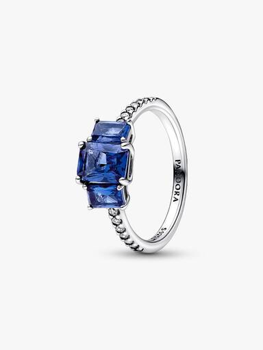 FINAL SALE - Blue Rectangular Three Stone Sparkling Ring - Image 2