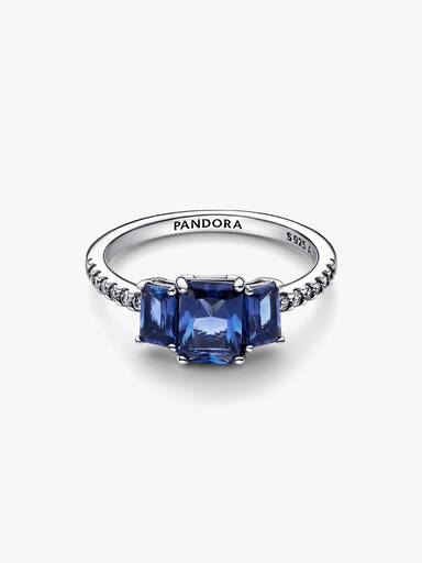 FINAL SALE - Blue Rectangular Three Stone Sparkling Ring - Image 4