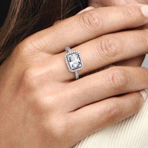 Rectangular Sparkling Halo Ring