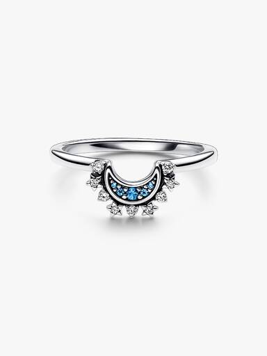 Celestial Blue Sparkling Moon Ring - Image 5