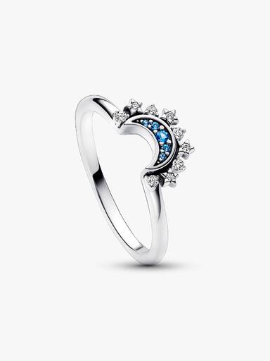 Celestial Blue Sparkling Moon Ring - Image 3