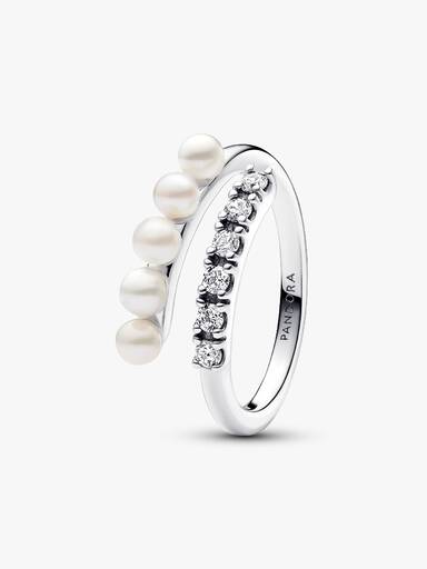 Treated Freshwater Cultured Pearls & Pavé Open Ring - Image 2