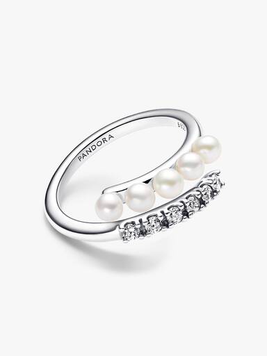Treated Freshwater Cultured Pearls & Pavé Open Ring - Image 4