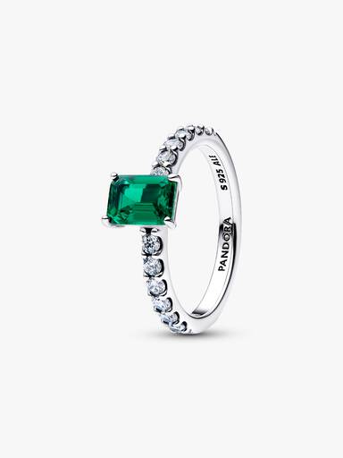 Rectangular Sparkling Green Halo Ring - Image 2