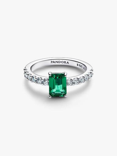 Rectangular Sparkling Green Halo Ring - Image 3