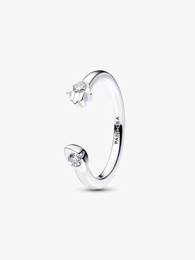 Pandora Talisman Sterling Silver Lab-Grown Diamond Evil Eye & Hamsa Hand Open Ring - Image 2