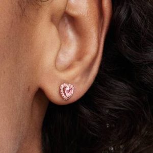Pink Elevated Heart Stud Earrings