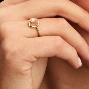 Organically Shaped Pavé Circle & Treated Freshwater Cultured Pearl Ring