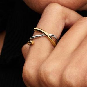 Organically Shaped Two-tone Double Ring