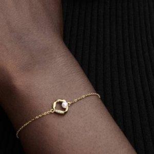 Organically Shaped Pavé Circle & Treated Freshwater Cultured Pearl Bracelet