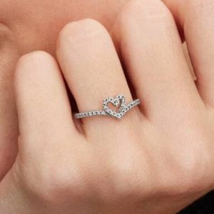 Sparkling Wishbone Heart Ring