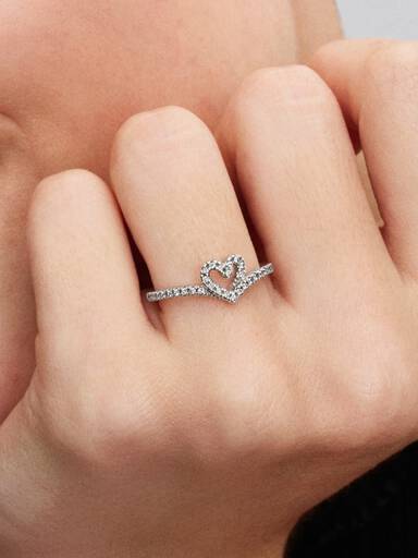 Sparkling Wishbone Heart Ring