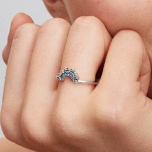 Celestial Blue Sparkling Moon Ring