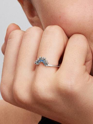 Celestial Blue Sparkling Moon Ring