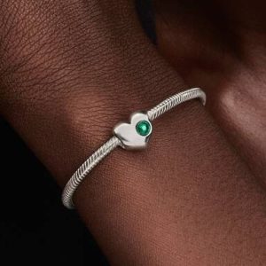 May Engravable Green Stone Heart Charm