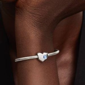 March Engravable Sea Aqua Blue Stone Heart Charm