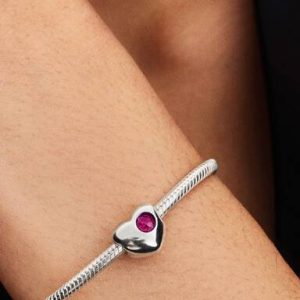 July Engravable True Red Stone Heart Charm
