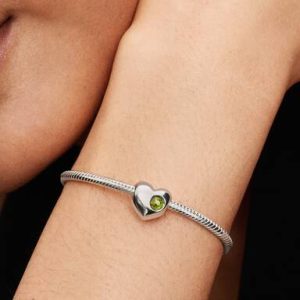 August Engravable Spring Green Stone Heart Charm