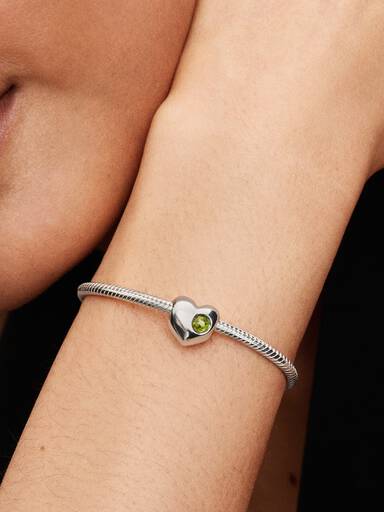 August Engravable Spring Green Stone Heart Charm