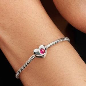 October Engravable Pink Stone Heart Charm