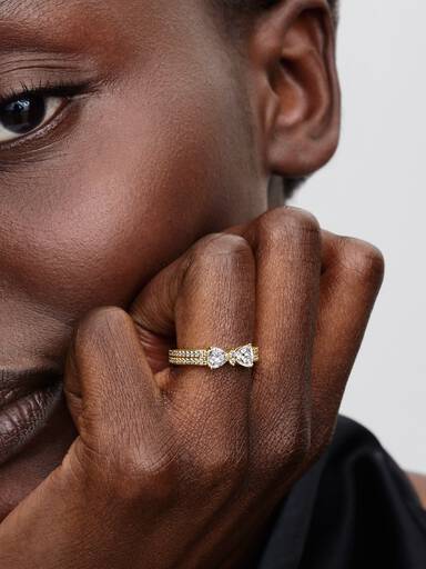Sparkling Bow Double-row Ring