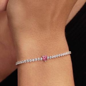Pink Sparkling Heart Tennis Bracelet