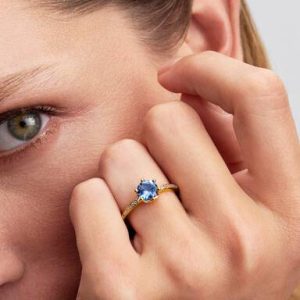Blue Sparkling Crown Solitaire Ring