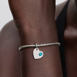 December Engravable Heart Turquoise Blue Stone Dangle Charm