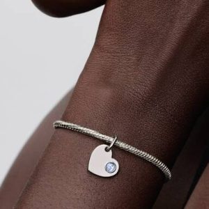 March Engravable Heart Aqua Blue Stone Dangle Charm