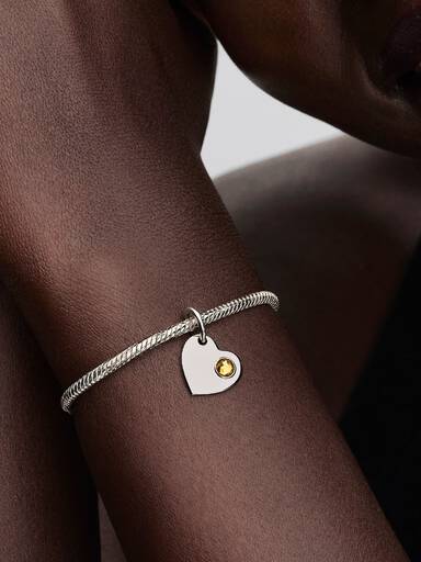 November Engravable Heart Honey Stone Dangle Charm