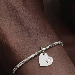 June Engravable Heart White Stone Dangle Charm
