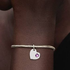 February Engravable Heart Purple Stone Dangle Charm