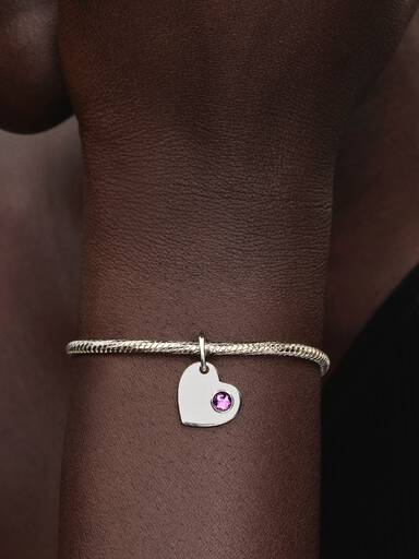 February Engravable Heart Purple Stone Dangle Charm