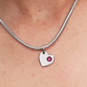 July Engravable Heart True Red Stone Dangle Charm